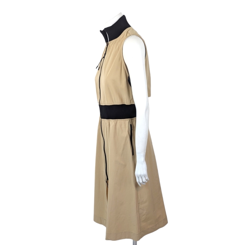 GSTQ 2 Way Zip Midi Dress NEW Womens Medium Beige Black Minimalist - Picture 6 of 14